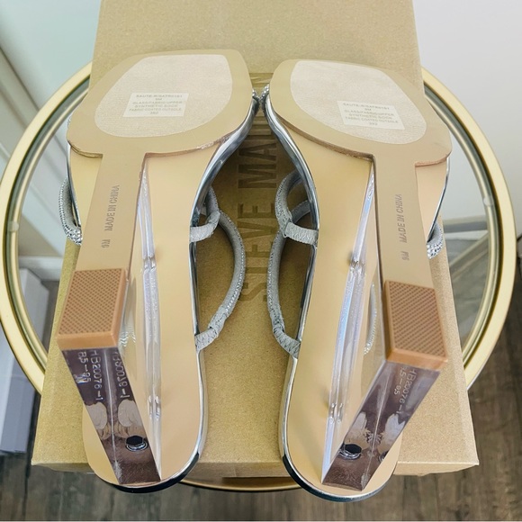 New Steve Madden Sauté-R Rhinestone Lucite Clear Wedge Heel Sandal 9 Silver - Picture 8 of 11